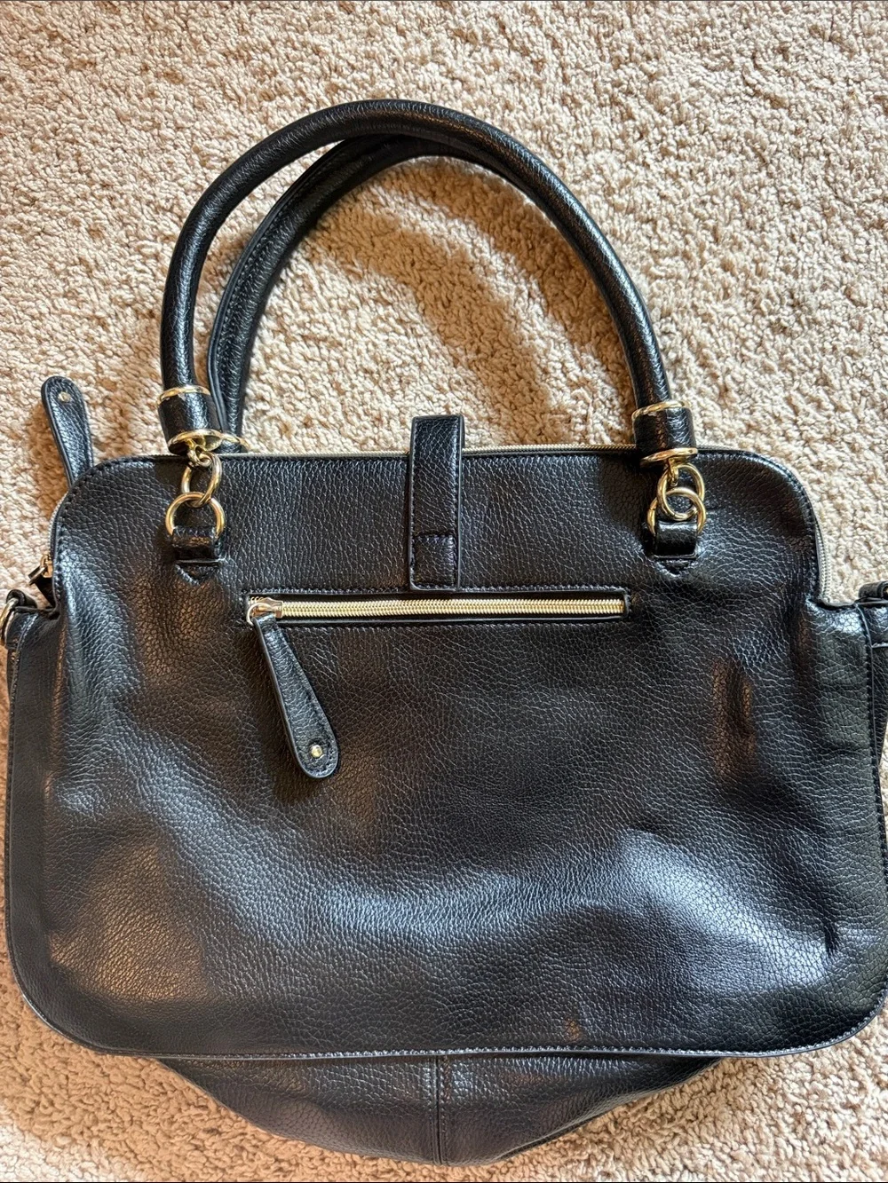 JustFab Black Pebbled Leather Tote with Gold Hardware